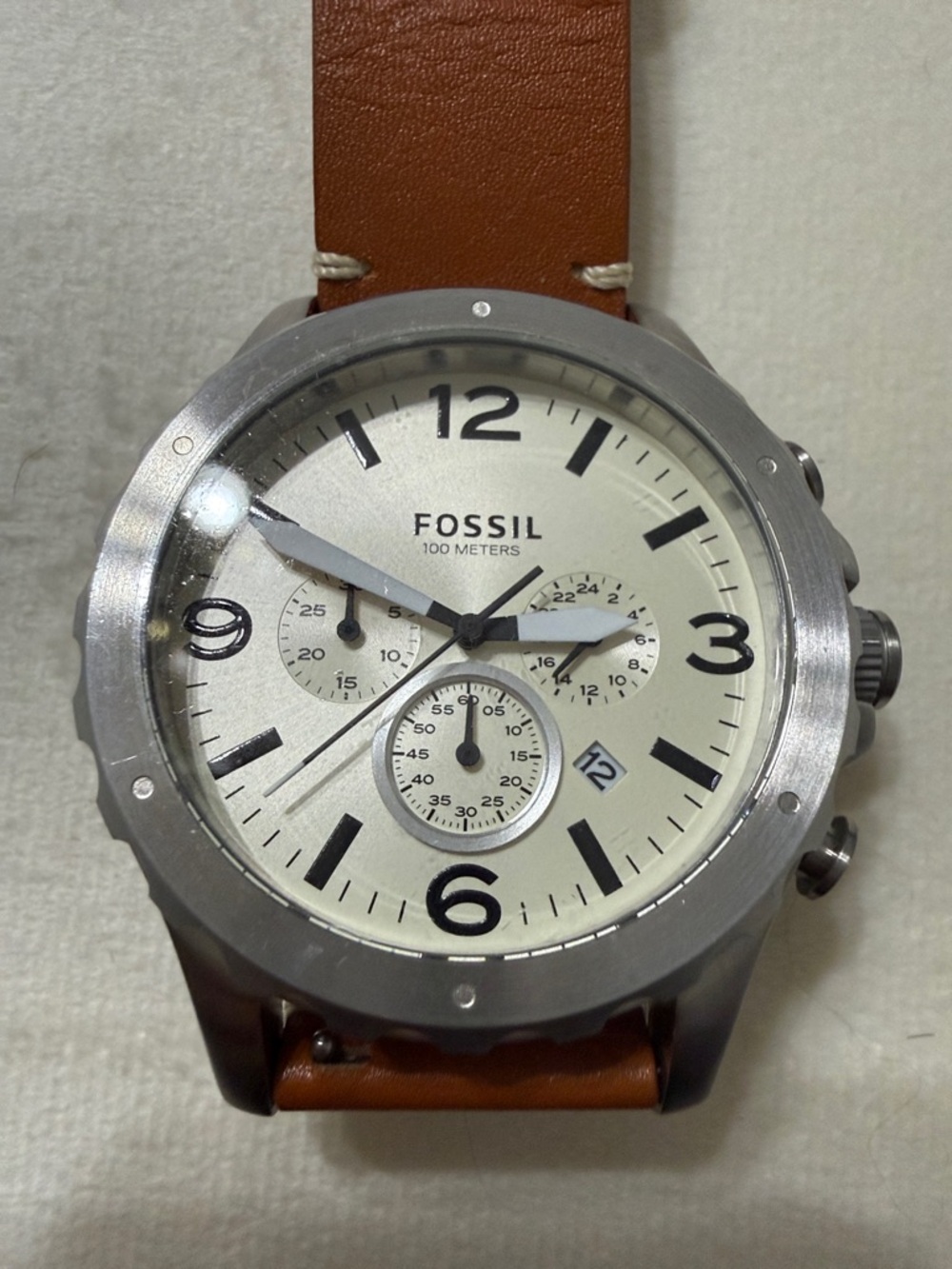 Fossil Cream Dial Chronograph with Brown Leather Strap